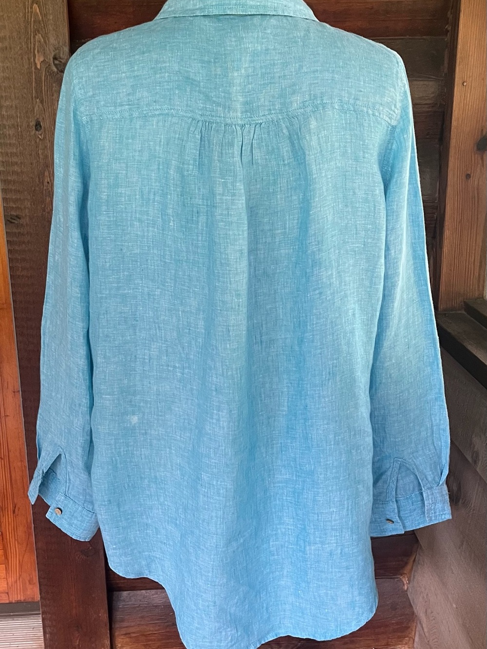 Sigrid Olsen Linen Button-Up Shirt in Aqua Blue - Picture 2 of 4